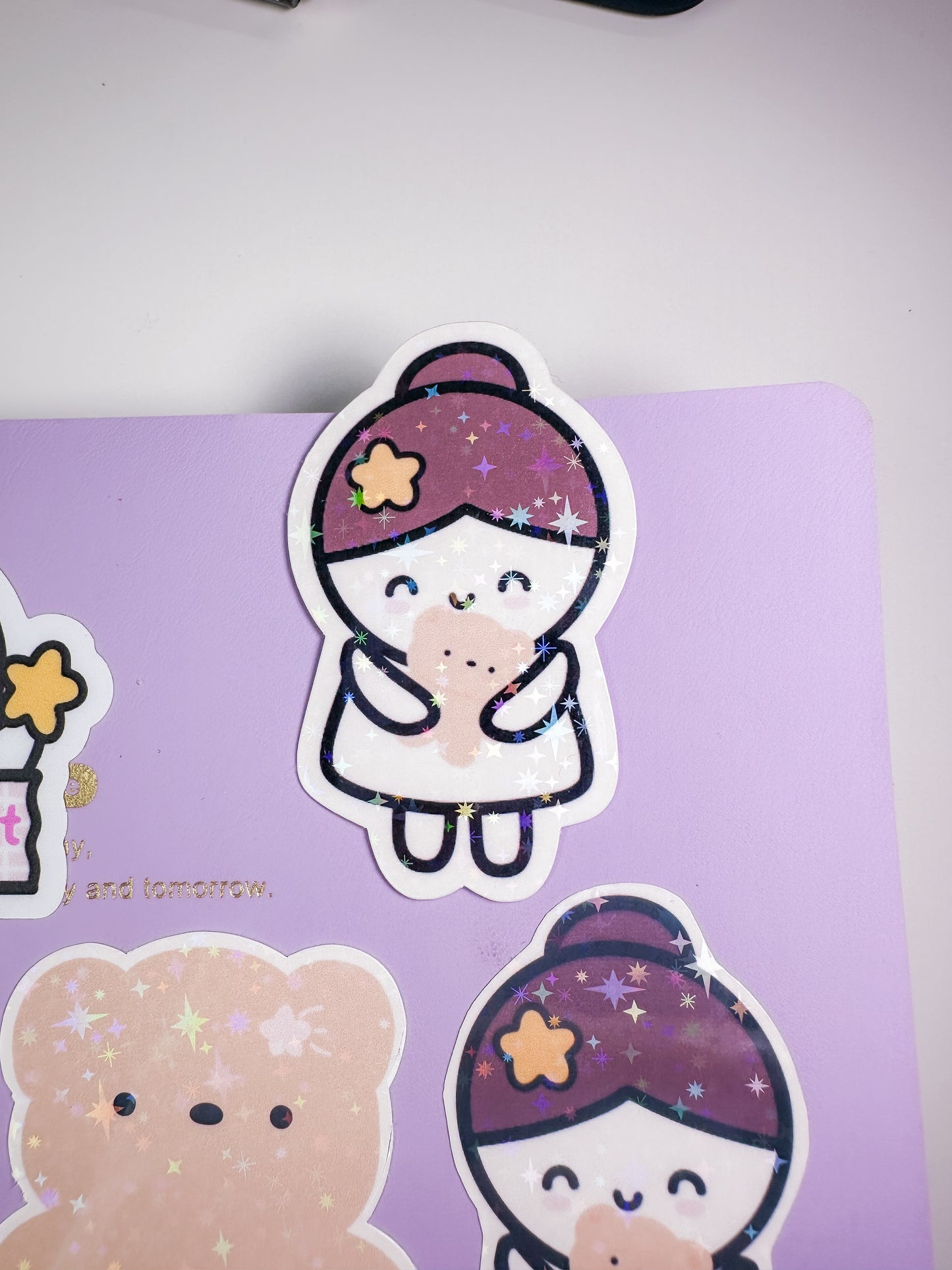 Mimi and Cutie Bear Pie Sparkly Vinyl Die Cut Sticker