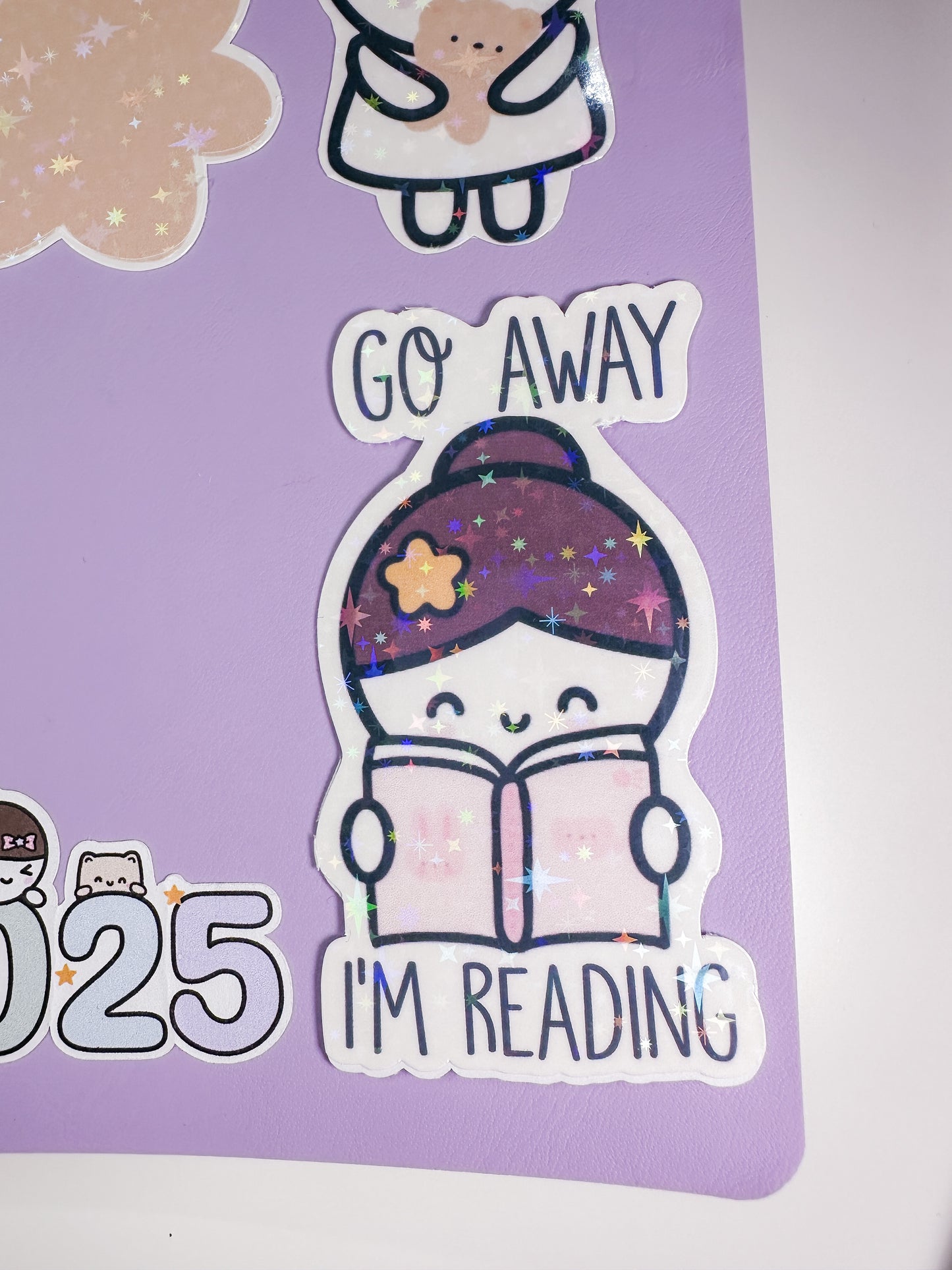 Mimi Go Away I'm Reading Sparkly Vinyl Die Cut Sticker