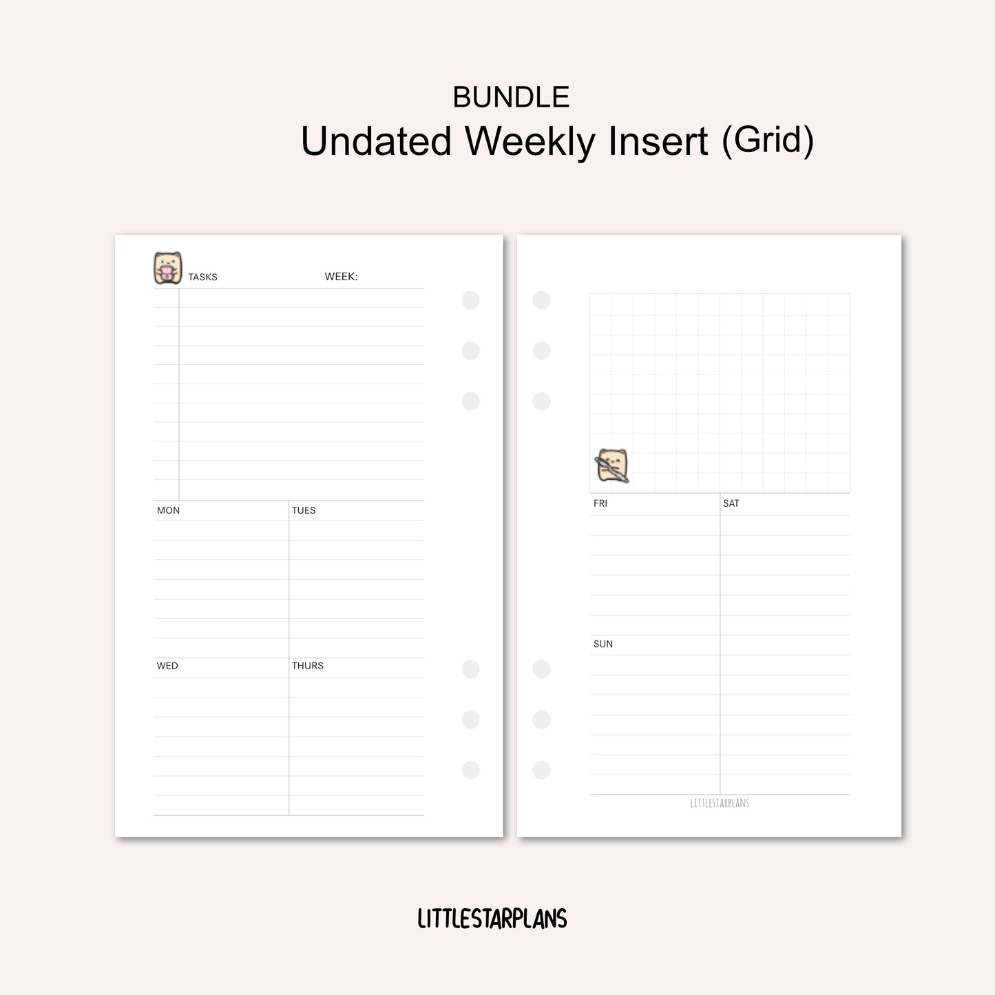 A6 Ring Size | BUNDLE Undated Weekly Inserts (Grids, Lines, Blank Box) | PRINTABLE