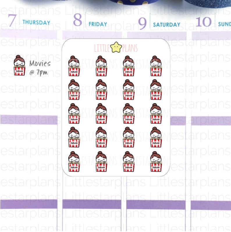 Movie Popcorn Planner Stickers | Mimi - Littlestarplans